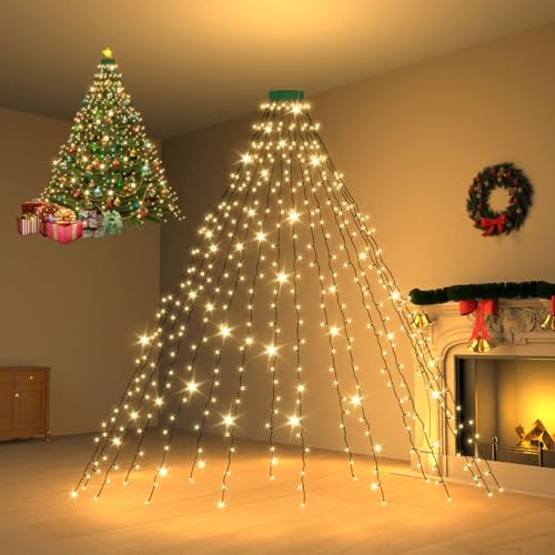 Dalugo Lichterkette Weihnachtsbaum Warmweiß, 2m 400 LED IP44 wasserdichte Außen Weihnachtsbeleuchtung mit 6h Timer, Speicherfunktion, 8 Beleuchtungsmodi für 5-9ft Weihnachtsbaum von Dalugo