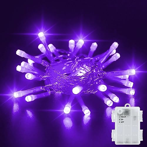 Dalugo Lila Lichterkette Batterie, 3M 30 LED Lichterkette Außen Batterie mit 6h Timer, IP65 Wasserdicht Lichterkette Batterie Timer für Innen außen Weihnachtsdekorationen von Dalugo