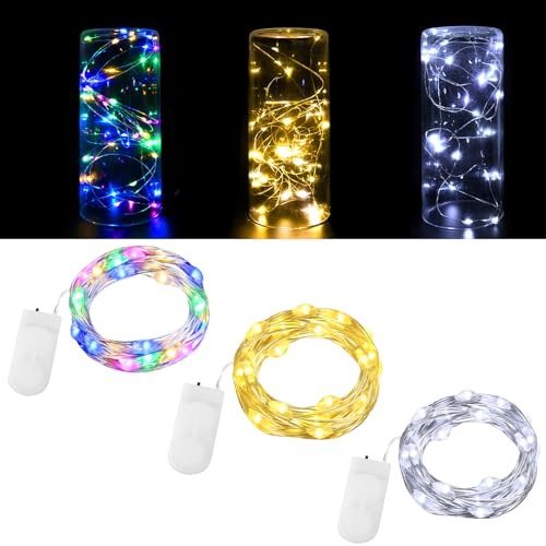 Dalugo Mini Lichterkette mit Batterie, 3 Stück 2m 20 LED Lichterkette mit Batterie, Kleine Lichterkette Batterie Innen für Flasche, Zimmer, Home Deko, Party, Hochzeit, Weihnachten (Mehrfarbig) von Dalugo