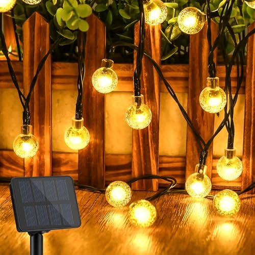 Dalugo Solar Lichterkette Aussen, 5M 50 LED Warmweiß Solarlichterkette Außen Wetterfest 8 Modi Kristall Kugeln Solar Lichterkette für Garten, Balkon, Hof, Terrasse, Hochzeit Innen Außen Deko von Dalugo