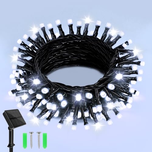 Dalugo Solar Lichterkette Aussen, 5M 50 LED Kaltweiß Solarlichterkette Außen Wetterfest 8 Modi Outdoor Lichterkette Solar für Garten, Hof, Terrasse, Hochzeit Dekorationen von Dalugo