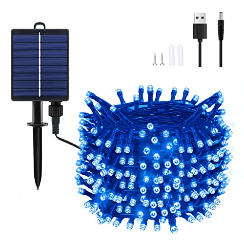 Dalugo Solarlichterkette Außen Wetterfest, 22M 200 LED Blau Lichterkette Outdoor Solar 8 Modi für Garten, Hof, Terrasse, Hochzeit Dekorationen von Dalugo