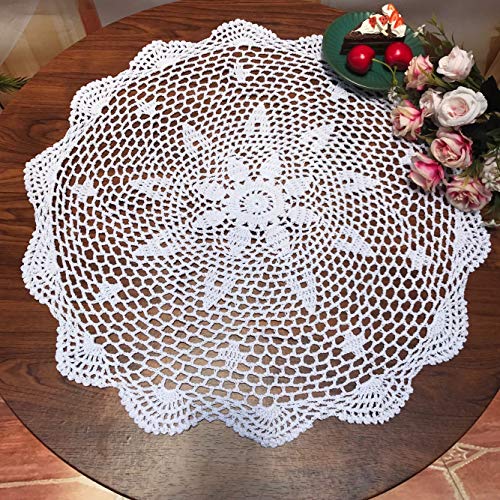 Damanni Tischdeckchen aus Baumwolle, handgefertigt, mit Spitze, rund, 30–50 cm, Beige/Weiß Garten 20 Inch weiß von Damanni