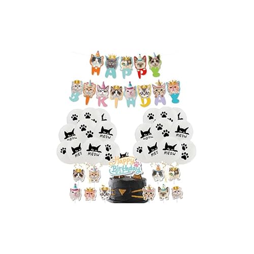 Kätzchen Party Deko Geburtstag Meow Geburtstag Deko Katzen Kindergeburtstag Deko Kätzchen Geburtstag Luftballons Katze Gesicht Luftballons Geburtstag Cat Face Kuchen Topper Meow Geburtstag Banner von Damoff