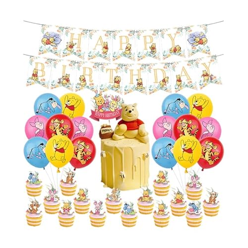 Damoff Einhorn Geburtstag Luftballons Deko Pack mit 13pcs Kuchen Deko, 1pcs Geburtstag Girlande, 16pcs Ballons in rot, blau, gelb von Damoff