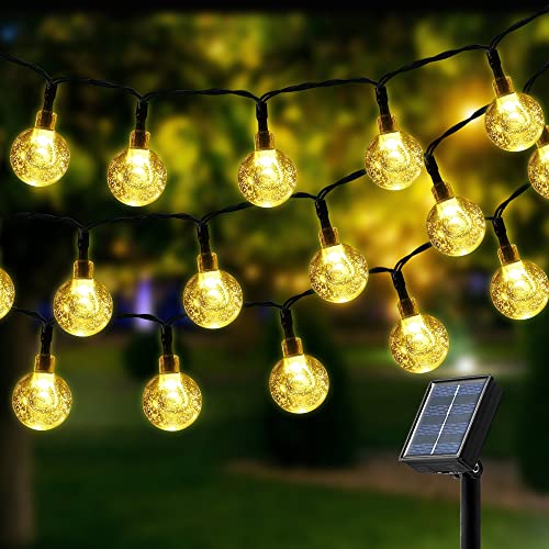 Damtong Solar Lichterkette Aussen Warmweiß, 100 Led 12M, Lichterkette Solar Außen Wetterfest, Lichterkette Außen Solar Warmweiß 8 Modi Kristall Kugeln, für Garten Terrasse Balkon von Damtong