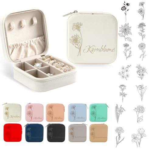 Personalisiert Schmuckkästchen DIY mädchen Reise kleine, Personalisiert Schmuckschatulle mit Name und Blume,Kreative benutzerdefinierte Schmuckschatulle Reisetasche Leder Schmuck Reisetasche von Damywa