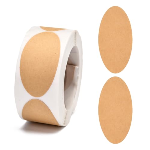 DanLingJewelry 1 Rolle 250 Stück blanko ovale Kraftpapier-Aufkleber, braun, Geschenkanhänger, Etiketten für Urlaub, Hochzeit, Party, Zuhause, Gastgeschenk-Dekoration von DanLingJewelry