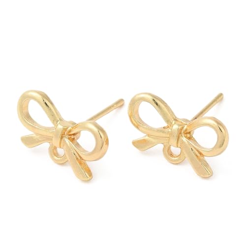 DanLingJewelry 10 Stück Goldene Farbe Bowknot Ohrstecker Findings Metall Bogen Pfosten Ohrring Findings mit Schlaufe für DIY Ohrringe Schmuckherstellung Handwerk von DanLingJewelry