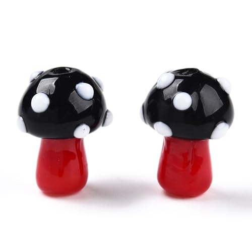 DanLingJewelry 10 Stück schwarze kugelige Lampwork-Pilz-Perlen, niedliche Mini-Pilz-Glasperlen für Schmuck, Handwerk, Halsketten, Armbänder, Ohrringe von DanLingJewelry