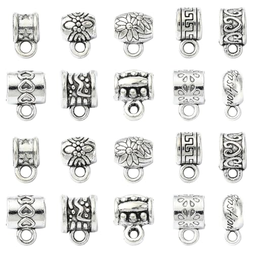 DanLingJewelry 100 Stück 10 Stile, Antik-Silber-Bail-Perlenverbinder, tibetische Bügelperlen, Charms, Säulenrohraufhänger, Verbindungsglieder für europäische Schmuckherstellung von DanLingJewelry