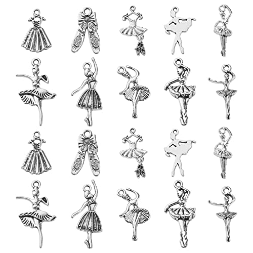 DanLingJewelry 100 Stück 10 Stile Antik Silber Ballerina Ballett Tänzerin Charms Ballett Tanz Charms für Schmuckherstellung Handwerk von DanLingJewelry