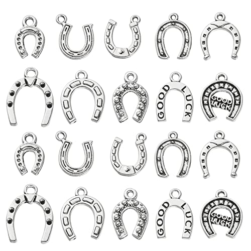 DanLingJewelry 100 Stück 10 Stile Antik Silber Hufeisen Charms Western Luck U Form Hufeisen Anhänger für DIY Schmuckherstellung von DanLingJewelry