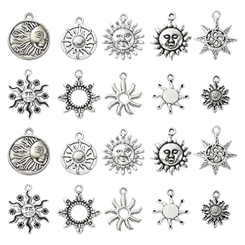 DanLingJewelry 100 Stück 10 Stile Antik Silber Sonne Charms Vintage Sonnenschein Charms Himmlische Sonne Charms für Schmuck Armband Herstellung von DanLingJewelry