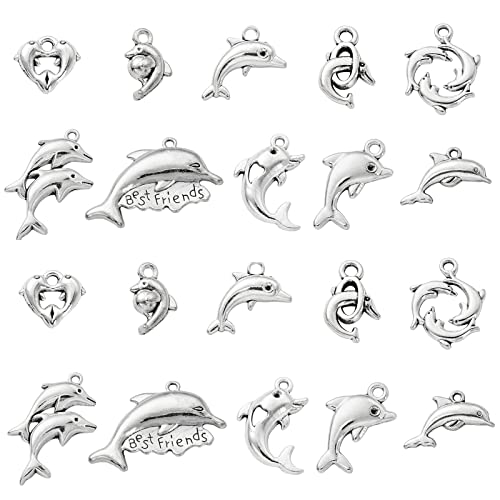 DanLingJewelry 100 Stück 10 Stile Antik versilberte Delfine Charms Meeresfische Charms für Schmuckherstellung Handwerk DIY von DanLingJewelry