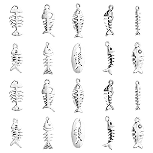 DanLingJewelry 100 Stück 10 Stile Fisch-Charms Bulk Fischknochen-Anhänger Skelett Charms für Schmuckherstellung Sommer Ozean DIY von DanLingJewelry