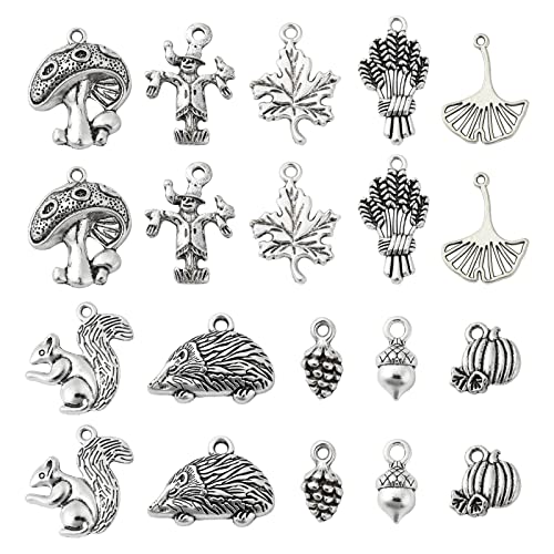 DanLingJewelry 100 Stück 10 Stile Herbst Thema Charms Pilz Nuss Antik Silber Charms für Herbst Schmuck Herbst von DanLingJewelry