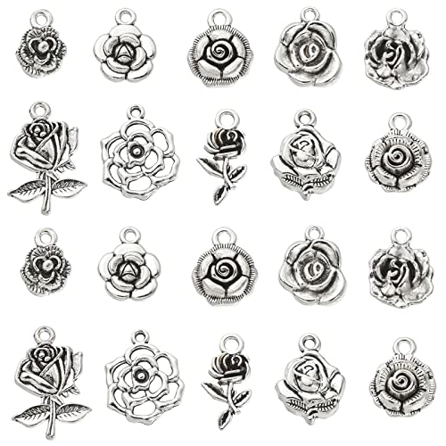 DanLingJewelry 100 Stück 10 Stile Vintage Chic Rose Charms Antik Silber Blume Form Charms für DIY Schmuckherstellung Ohrringe von DanLingJewelry