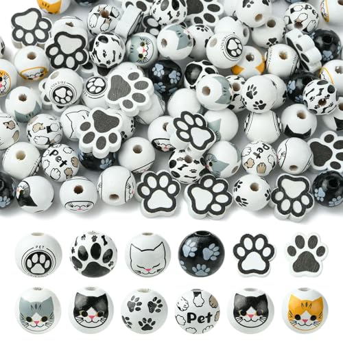 DanLingJewelry 100 Stück 16–20 mm schwarzweiße Holzperlen für Tiere, Katzen, Hunde, große Löcher, europäische Perlen für Schmuckherstellung, DIY, Handwerk, Party, Heimdekoration von DanLingJewelry