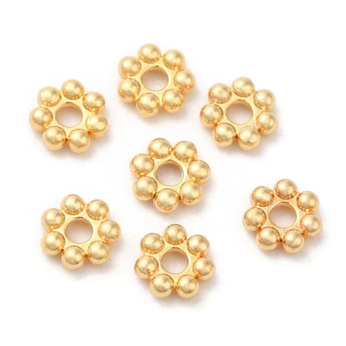 DanLingJewelry 100 Stück 4 mm Blumen-Abstandshalter, goldene Farbe, Edelstahl, rund, Gänseblümchen, Abstandhalter, lose Perlen für DIY Handwerk Schmuckherstellung von DanLingJewelry