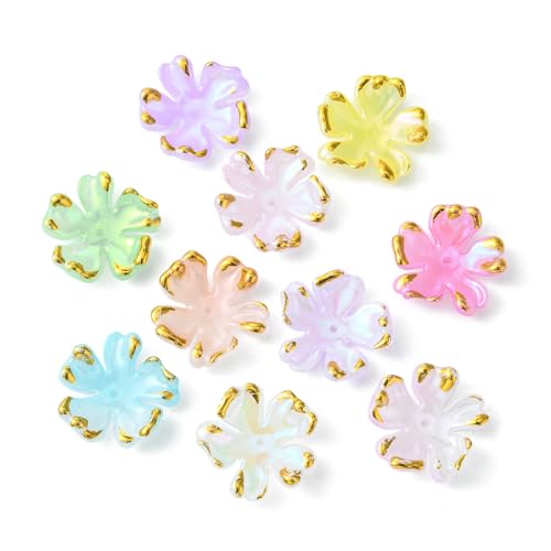 DanLingJewelry 100 Stück Acryl-Blumenperlen, gemischte Farben, Blumen-Perlenkappen, 5-Petal-Blumen-Abstandshalter für DIY-Armbänder, Halsketten von DanLingJewelry