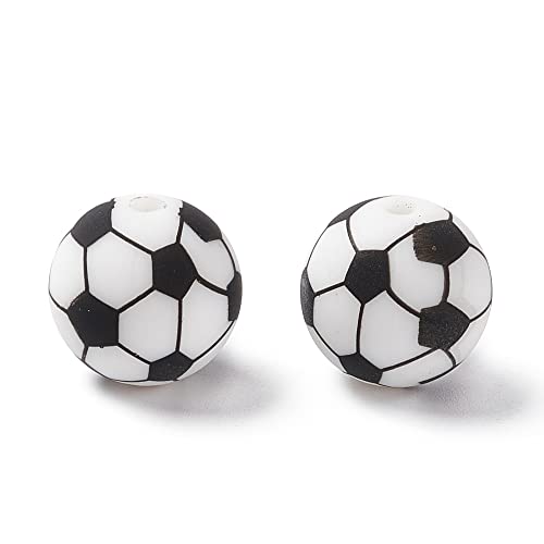 DanLingJewelry 100 Stück schwarze und weiße Fußball-Silikonperlen, 15 mm, Fußballperlen, Sport-Silikonperlen für die Herstellung von Schlüsselanhängern, Stiften von DanLingJewelry