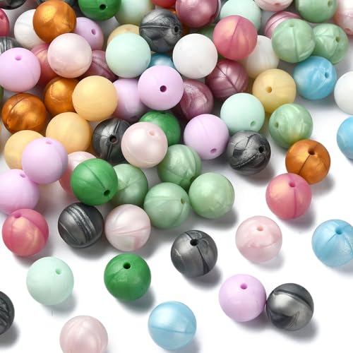 DanLingJewelry 100 Stück zufällige 15 mm runde Silikonperlen, bunte Gummiperlen, runde lose Silikonperlen für Schlüsselanhänger, Stifte, Schmuckherstellung von DanLingJewelry