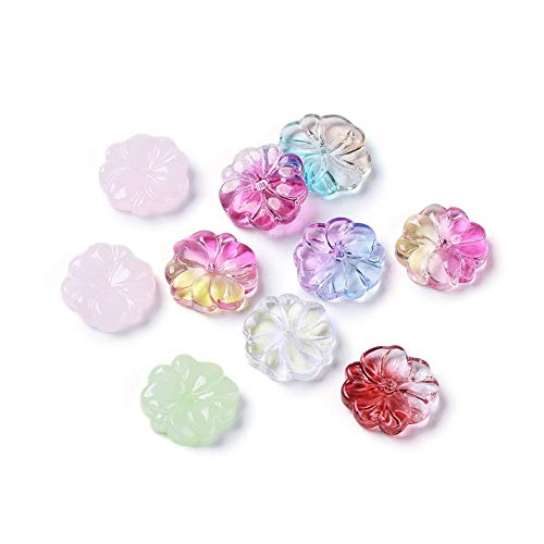 DanLingJewelry 100 Stück zufällige Farbe transparente Glasperlen Glas Blumen Perlen Mini Lampwork Blume Spacer Perlen für Schmuckherstellung von DanLingJewelry