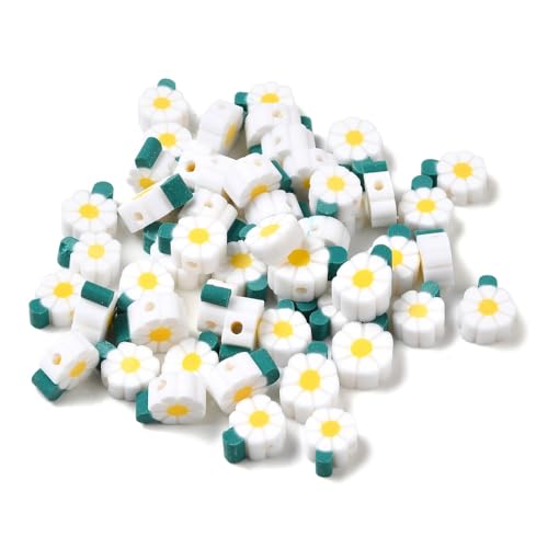 DanLingJewelry 1000 Stück Gänseblümchen-Polymer-Ton-Perlen, weiße Farbe, Sonnenblumen-Abstandshalter für DIY-Armbänder, Halsketten von DanLingJewelry