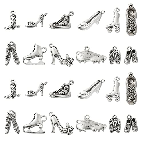 DanLingJewelry 120 Stück 12 Stile Vintage Silber High Heel Schuhe Charms Stiefel Ballett Sneaker Schuhe Charms für Schmuckherstellung Handwerk von DanLingJewelry