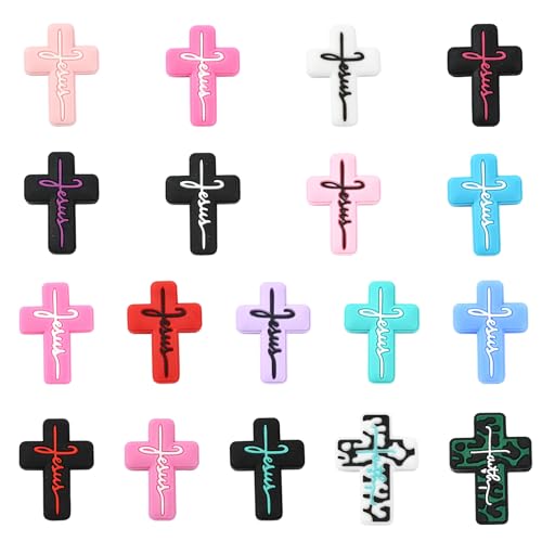 DanLingJewelry 18 Stück Kreuz-Silikon-Fokal-Perlen, bunte Jesus-Kreuz-förmige Silikon-Gummi-Abstandshalter für DIY-Perlen, Stifte, Schlüsselanhänger von DanLingJewelry