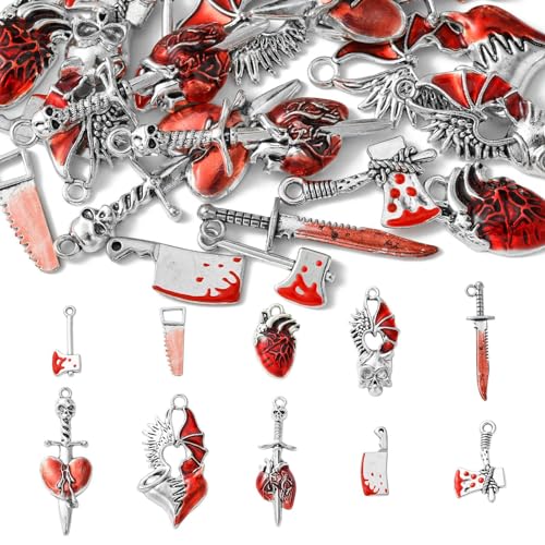 DanLingJewelry 20 Stück gemischte Stile, Gothic-Thema, Emaille-Werkzeug-Set, Charms, Mittelalter-Axt, Messer, Anhänger, blutendes Herz, Charms für Schmuckherstellung von DanLingJewelry