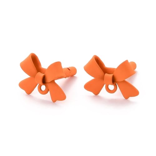 DanLingJewelry 20 x orangefarbene Schleifen-Ohrstecker, Metallband, Fliege, Ohrring-Ohrstecker mit Loch für Schmuckherstellung, Zubehör von DanLingJewelry