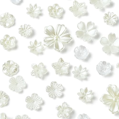 DanLingJewelry 200 Stück zufällige ABS-Kunststoffperlen, Kunstperlen, Blumen-Perlenkappen, weißes Acryl, Blumen-Endkappen für Schmuckherstellung, DIY, Handwerk von DanLingJewelry