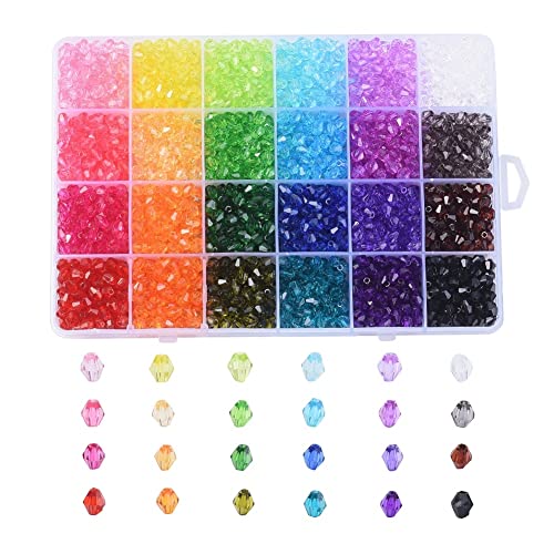 DanLingJewelry 2300 Stück transparente Acryl-Doppelkegel-Perlen, 6 mm, Kristall, facettiert, Doppelkegel, Abstandshalter für Schmuckherstellung, Armband, Halskette, 24 Farben von DanLingJewelry