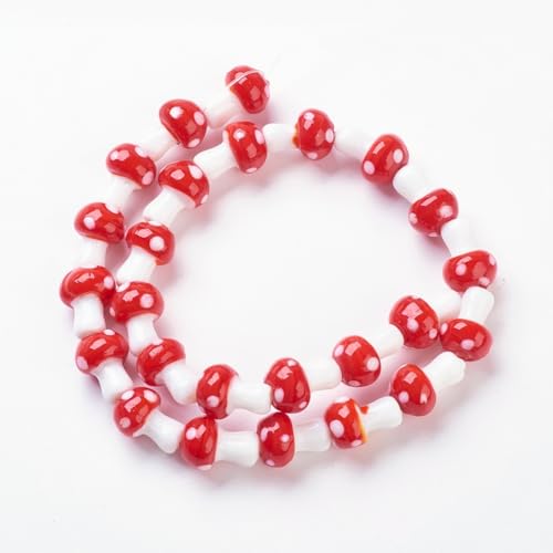 DanLingJewelry 25 rote Pilz-Perlen, handgefertigt, Glaspilz, Abstandshalter, lose Perlen für Schmuckherstellung, Halskette, Armband von DanLingJewelry