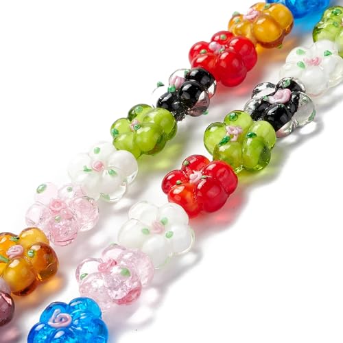 DanLingJewelry 28 Stück handgefertigte Bumpy Lampwork Glasperlen gemischte Farben Blume lose Abstandshalter Perlen für Armbänder Halsketten Schmuckherstellung von DanLingJewelry