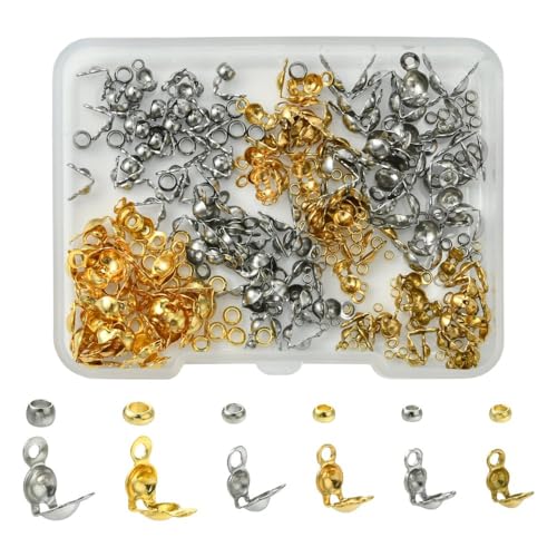 DanLingJewelry 300 Stück zufällige goldene silberfarbene Edelstahl-Perlenspitzen, Knotenabdeckungen, Endkappen und Metall-Abstandshalter für Armbänder, Halsketten, Schmuckherstellungszubehör von DanLingJewelry