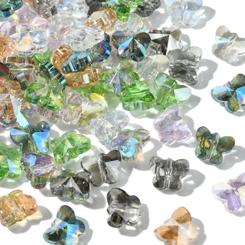 DanLingJewelry 70Pcs Kristall Schmetterling Perlen 7 Farben Transparent Facettierte Glasperlen Schmetterling Spacer Perlen für DIY Schmuckherstellung von DanLingJewelry