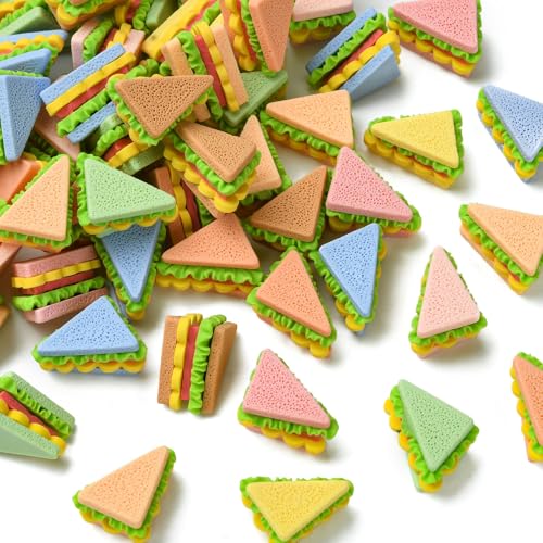 DanLingJewelry 80 Stück 8 Farben Harz Sandwich Cabochons Fast-Food-Thema flache Rückseite Charms undurchsichtig Nachahmung Lebensmittel Dreieck Sandwich-Verzierungen für Scrapbooking DIY Handwerk von DanLingJewelry