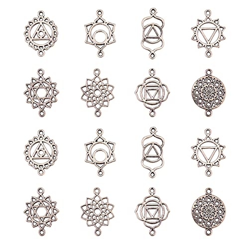 DanLingJewelry 80 Stück 8 Stile Energie Chakra Charms Verbinder Hohl Blume Chakra Charms Anhänger Bastelbedarf für Schmuck Erkenntnisse von DanLingJewelry