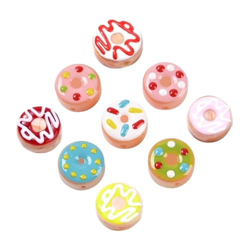 DanLingJewelry 9 x zufällige Donut-Perlen für bumpige Lampwork-Perlen, Nachahmung von süßen Lebensmitteln, Donut-Glasperlen für DIY-Schmuckherstellung von DanLingJewelry