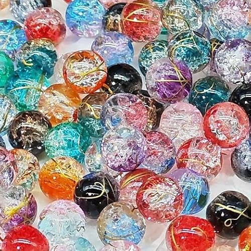 DanLingJewelry Craquelé-Glas-Kristallperlen, bunt, zweifarbig, transparent, lose runde Perlen für Schmuckstifte, Sonnenfänger, 10 mm, 200 Stück von DanLingJewelry