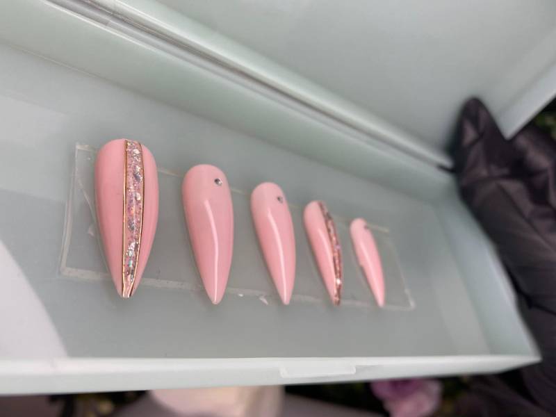 Glitzer Baby Pink Gold Kristall Gel Press-On Nails | Geschenke Für Sie Dana Elite von DanaEliteNails