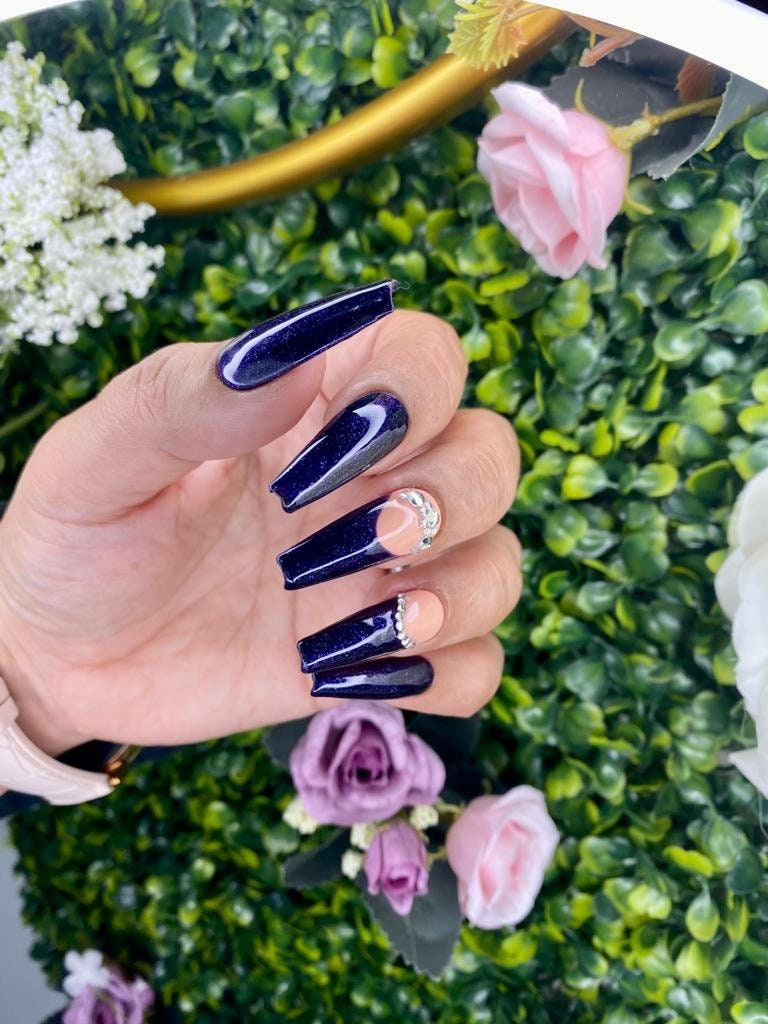 strasssteine Navy Pink Gel Press-On Nails | Geschenke Für Sie Dana Elite von DanaEliteNails