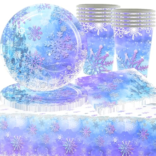 41 PCS Schnee Party Partygeschirr,Pappteller Schneeflocke Geschirr Servietten Tischdeko,Weihnachtspapier Papier Partygeschirr Set für Winter Woderland Dekoration (10 Gäste) von Danbghyuo