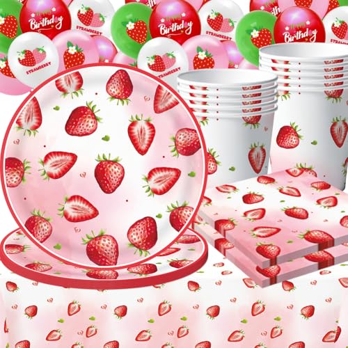 57 PCS Erdbeer Geburtstag Partydekorationen,Erdbeere Druck Teller,Erdbeeren Thema Geburtstagsdeko,Sommer Obst Geschirr Set Erdbeer Party Teller, Tassen, Tischdecken, Luftballons 57 PCS Erdbeer Geburtstag Partydekorationen,Erdbeere Druck Teller,Erdbeeren Thema Geburtstagsdeko,Sommer Obst Geschirr Set Erdbeer Party Teller, Tassen, Tischdecken, Luftballons von Danbghyuo