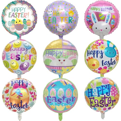 9 Stück Ostern Luftballons,Oster Ballons Pack für Oster Deko, Ostern Folienballons, Ostern Party Dekoration mit Küken, Hase, Ostereier Helium Luftballons, Motto-Party-Dekorationen von Danbghyuo