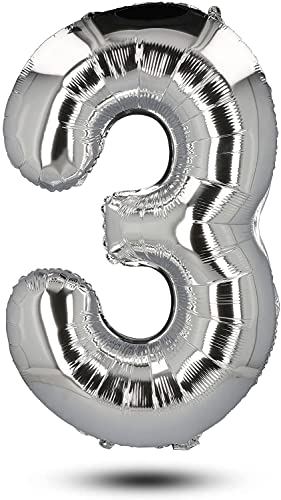 DANCING QUEEN Geburtstagsluftballons Zahlen Luftballon für Helium & Luft XXL Ballon Zahl 3 Zahlenballon Silber 100 cm von Dancing Queen
