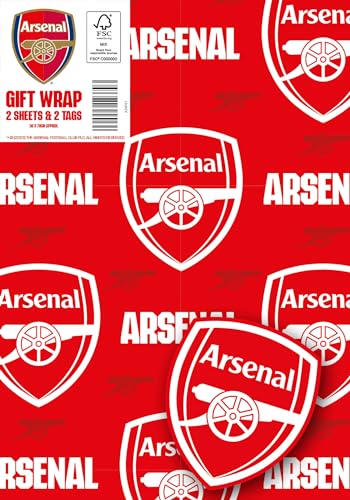 Arsenal FC Geschenkpapier, 2 Bögen, 2 Etiketten, Arsenal Fußball Geschenkpapier von Danilo Promotions LTD